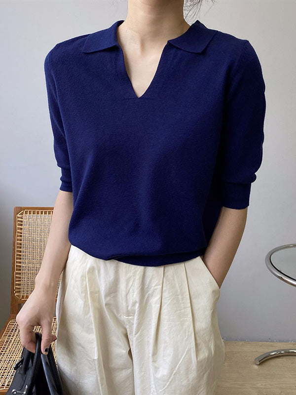 7 Colors Urban Color Half Sleeves Knitting Shirt Top
