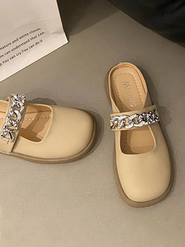 Chains Round-toe Shallow Cut Split-joint Mary Janes Slippers