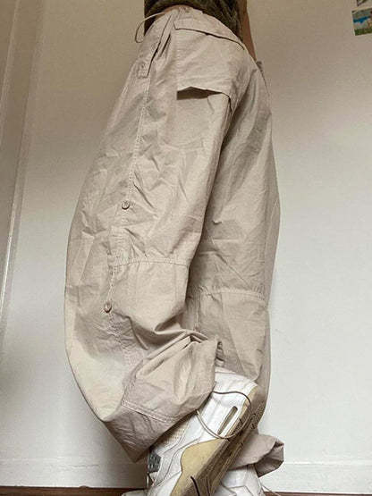 Joggers Tech Pants High Waist Brown Baggy Trousers Y2k Clothes