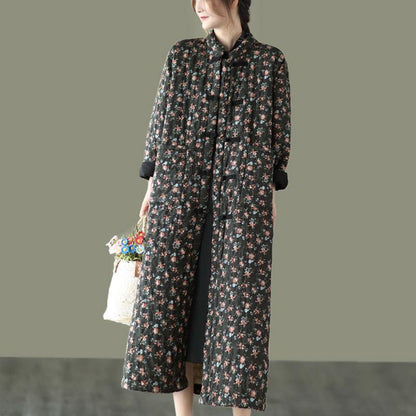 Retro Pocket Warm Long Cotton Coat