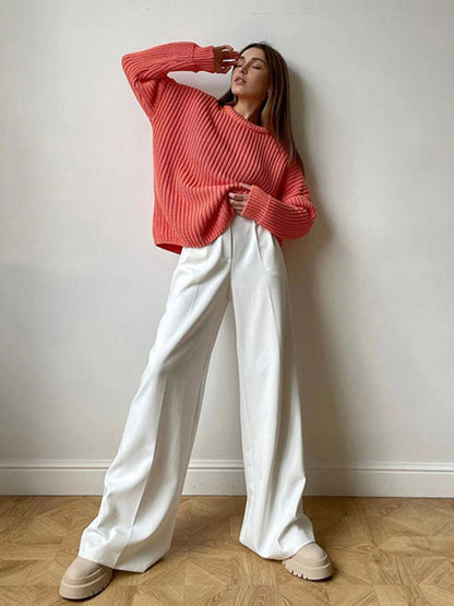 Blue Office ’s Pants Loose Full Length Trousers High Waist Wide Pants for