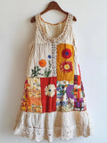 Floral Embroidered Lace Patchwork Linen Blend Dress artswardrobe