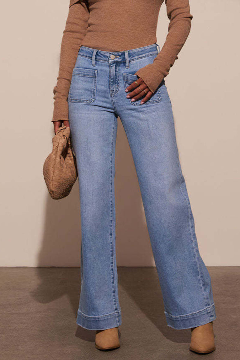 Distressed Pocket High Waist Loose Denim Jeans