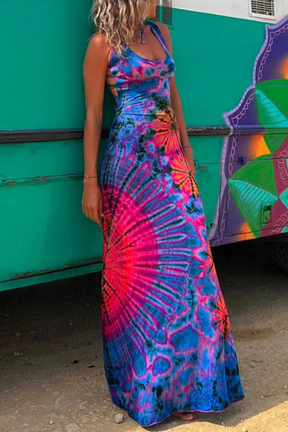 Print Backless U Neck Vest Dress Dresses(3 Colors)