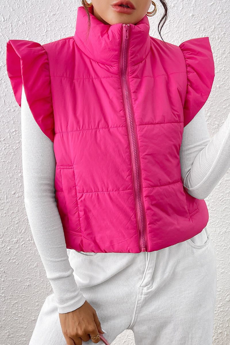 Daily Ruffle Zipper Mandarin Collar Waistcoats(3 Colors)