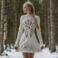 Women's Vintage Viking Tree Of Life Sequined Knitted Warm Crew Neck Mini Skirt artswardrobe