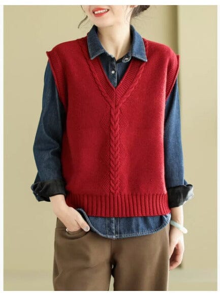 Spring V-neck Knitted Waistcoat