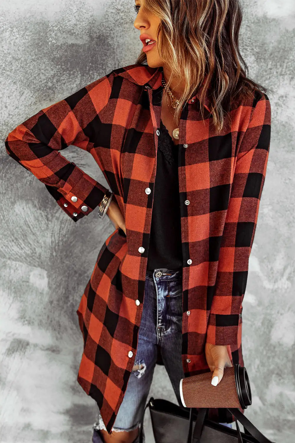 Red Plaid Shirt Coat