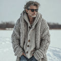 Men's Casual Fairman Island Chunky Knit Hooded Sweater Long Cardigan elevenforest