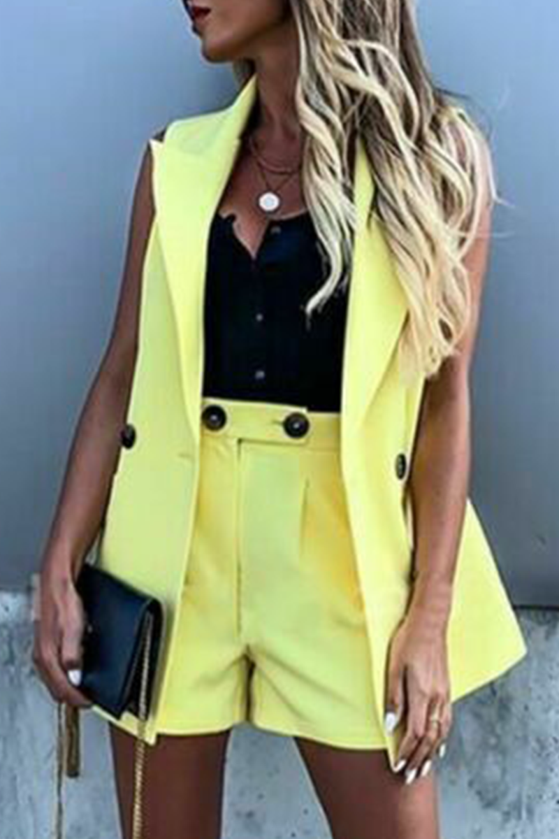 Pocket Buttons Turndown Collar Sleeveless Two Pieces