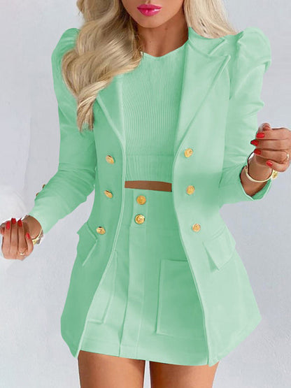 Printed Princess Sleeve Commuter Slim Skirt Suit New Style