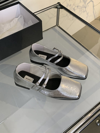 Belt Buckle Shallow Cut Split-joint Square-toe Flats Mary Janes