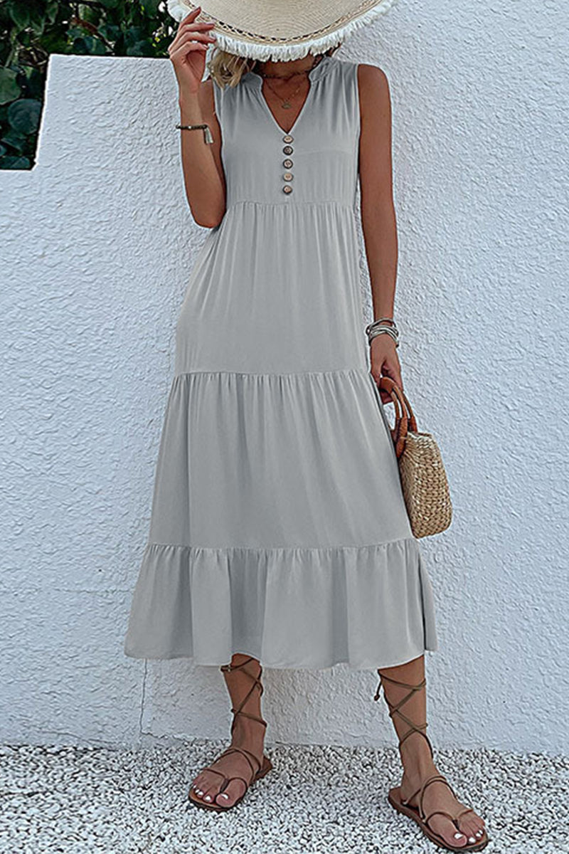 Simplicity Flounce V Neck Vest Dress Dresses