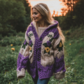 Women's Vintage Purple Flowers Gradient Chunky Knit Hooded Cardigan elevenforest