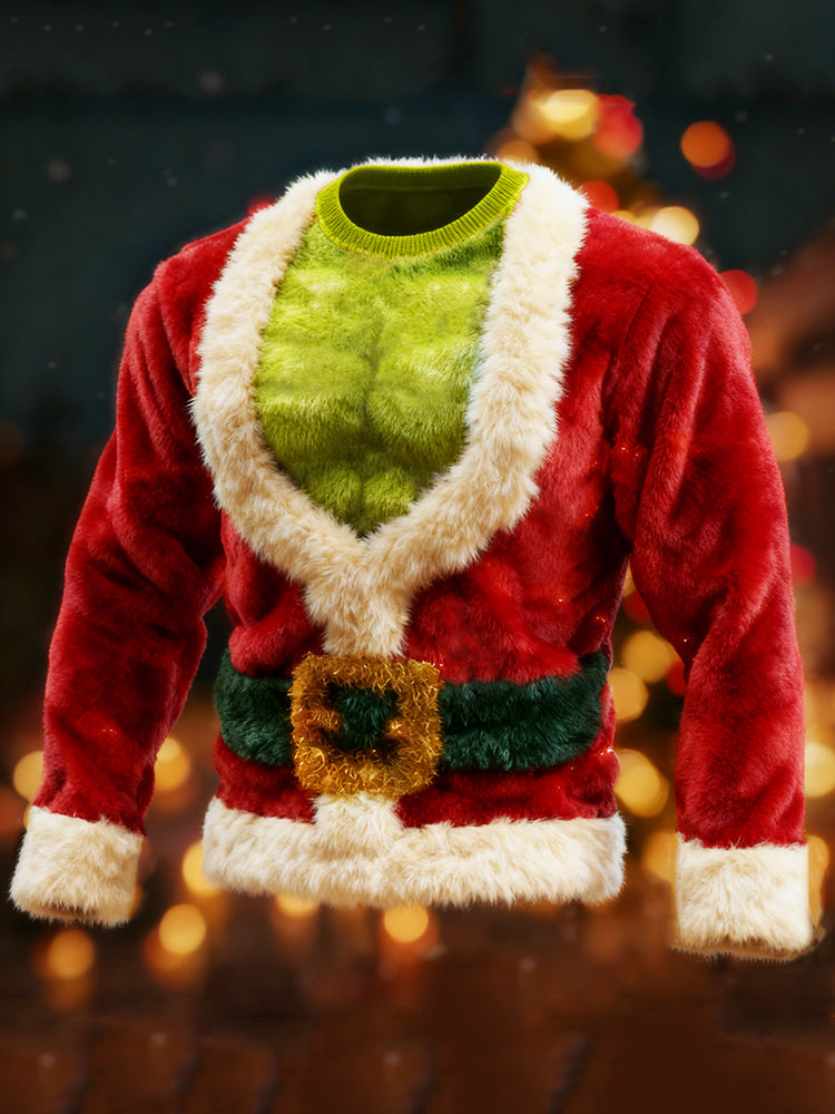 Comstylish Men's Christmas Muscular Monster Santa Claus Cozy Plush Sweatshirt