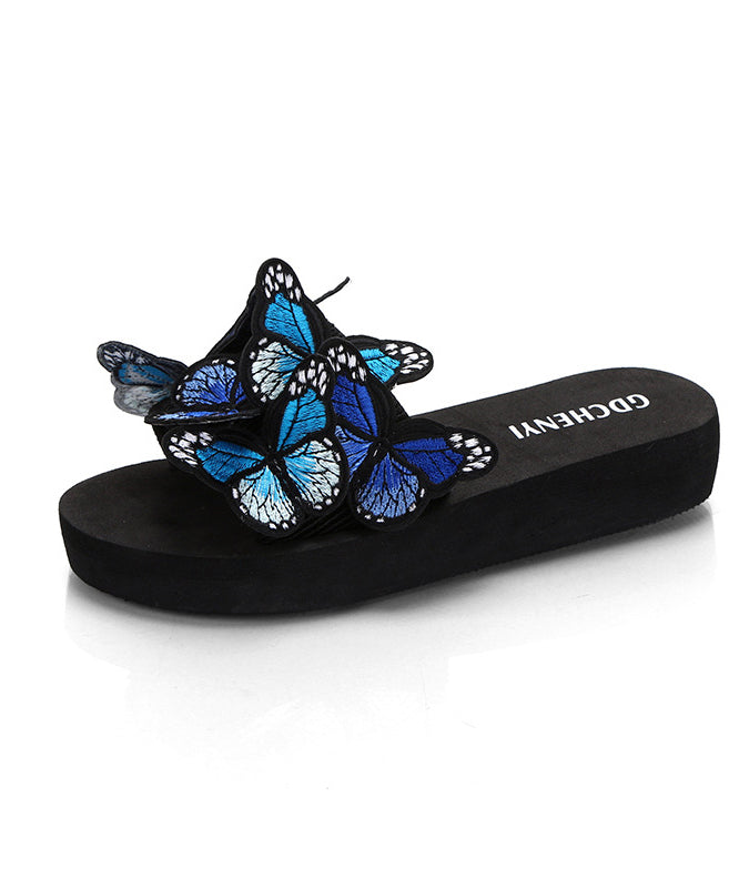 European and American Red Embroidered Butterfly Slide Sandals Oi068