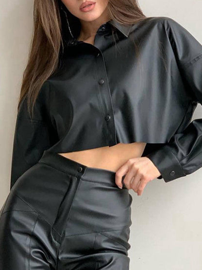 Long Sleeves Loose Buttoned Color Lapel Blouses&shirts Tops