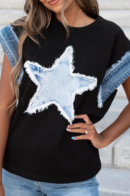 The Stars Distressed Patchwork O Neck T-shirts