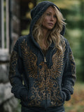 Women's Viking-style Phoenix Embroidery Vintage Hooded Cardigan Sweater elevenforest