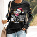 Comstylish Women's Christmas Santa's Favorite Hot Mess Print Crew Neck Sweatshirt