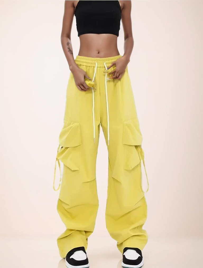 Y2k Cargo Pants High Waist Hip Hop Trousers Female Big Pockets Student Drawstring Baggy Sweatpants