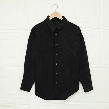Color ’s Autumn Winter Corduroy Cardigan Shirt With Breasted Collar and Pocket