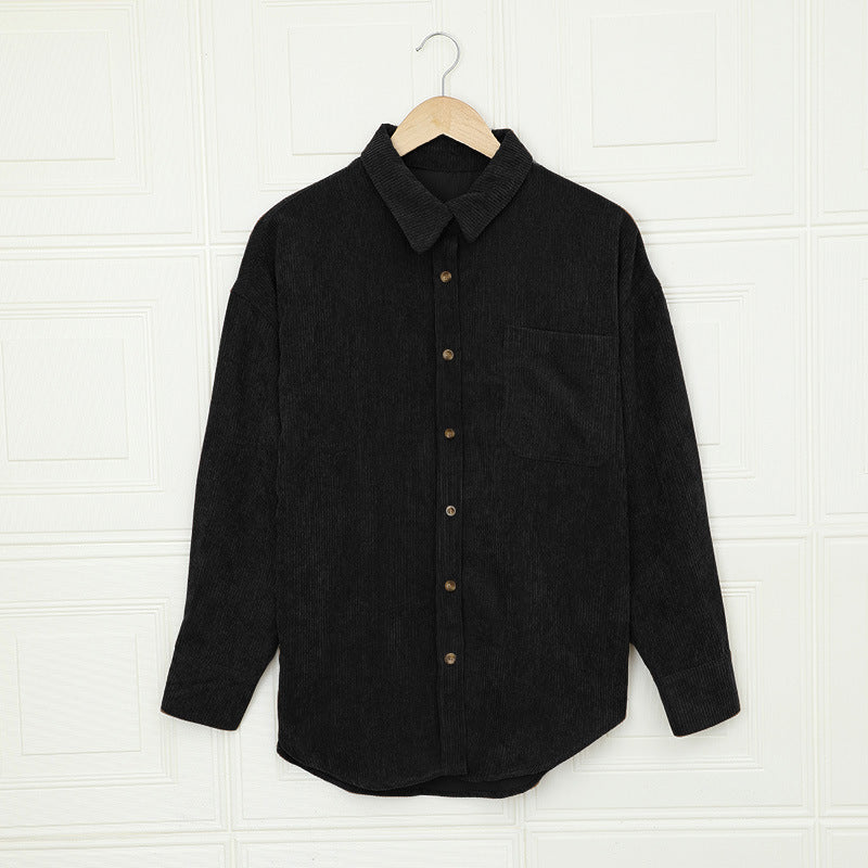 Color ’s Autumn Winter Corduroy Cardigan Shirt With Breasted Collar and Pocket