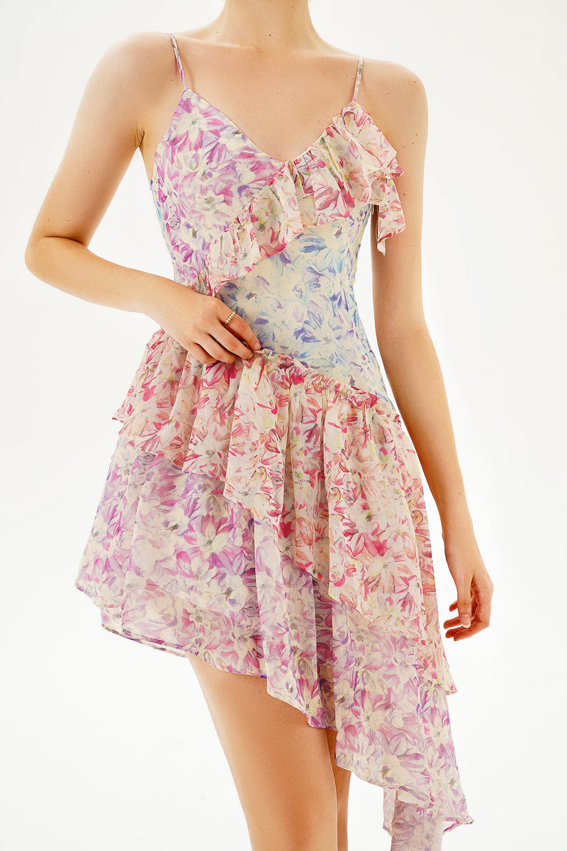 Ruffle Asymmetric Hem Cami Midi Dress