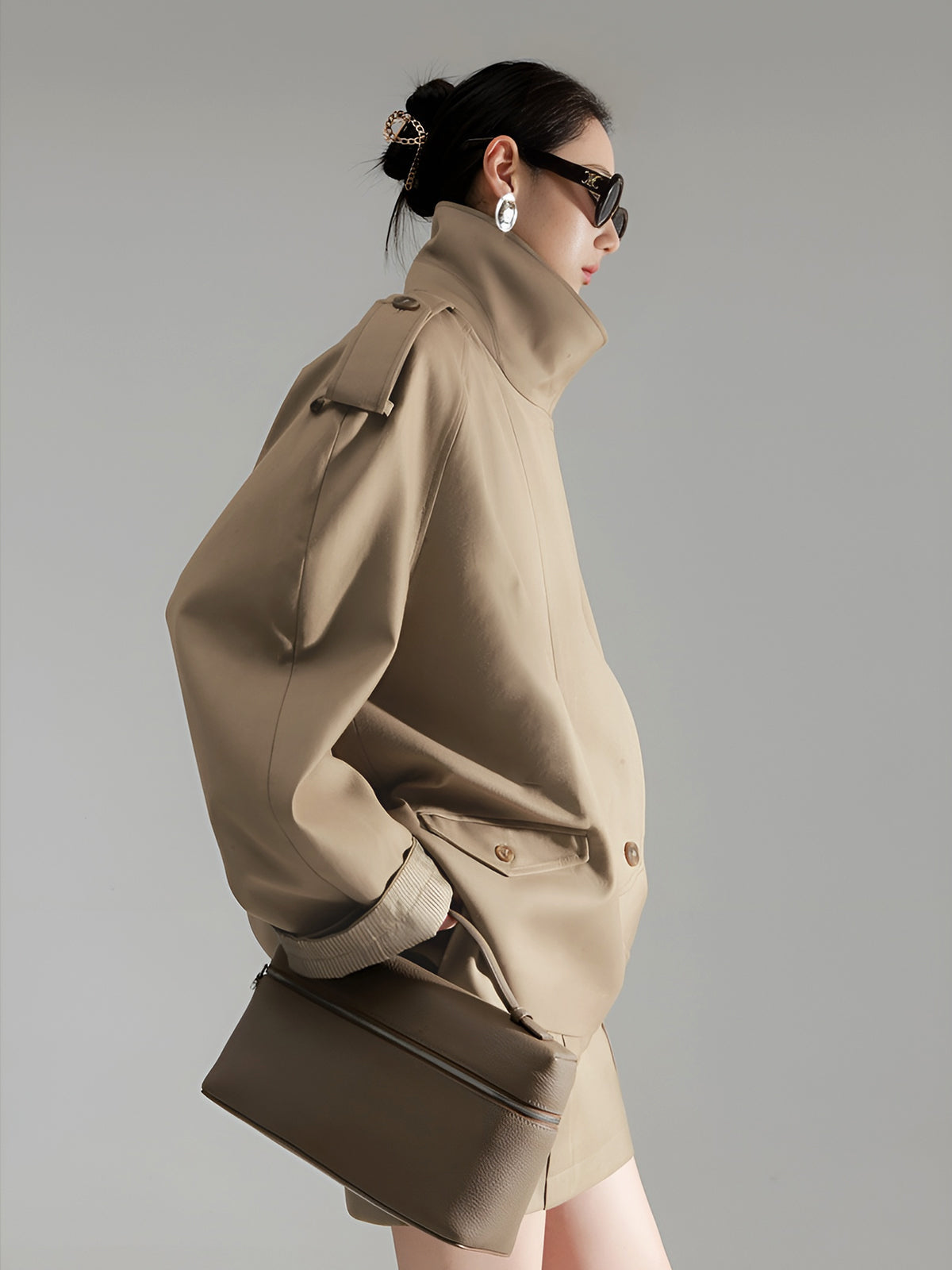 Asymmetrical Lapel Trench Coat