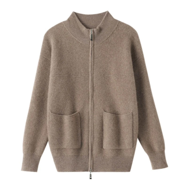 JO | Cozy knitted cardigan with stand-up collar and zipper