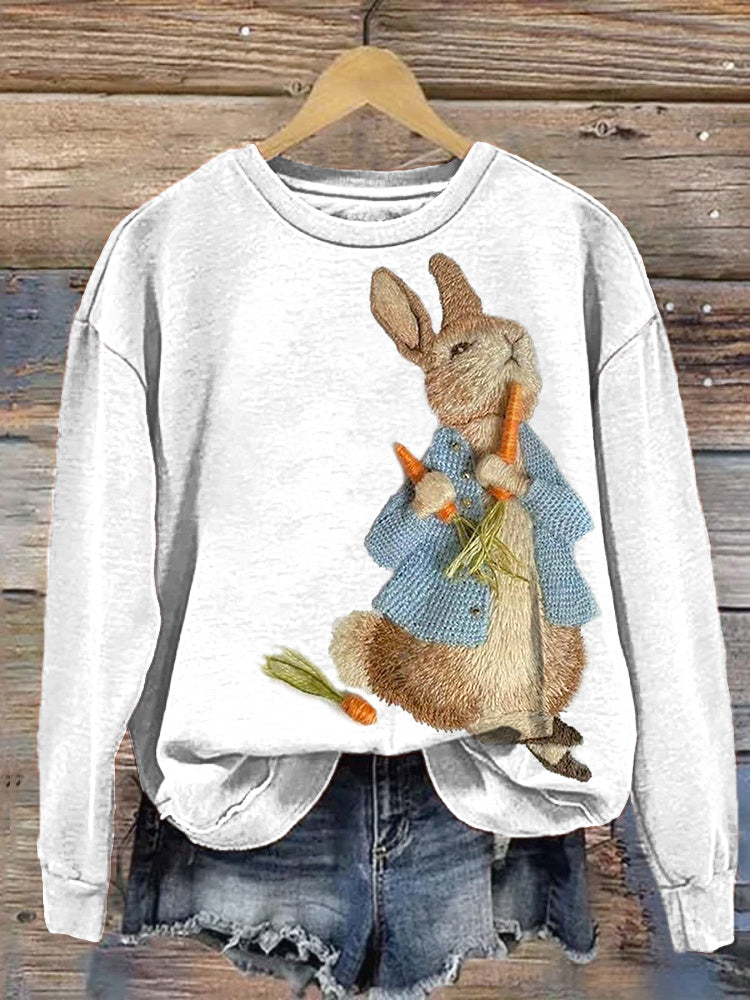 Bunny Embroidery Art Casual Cozy Sweatshirt artswardrobe