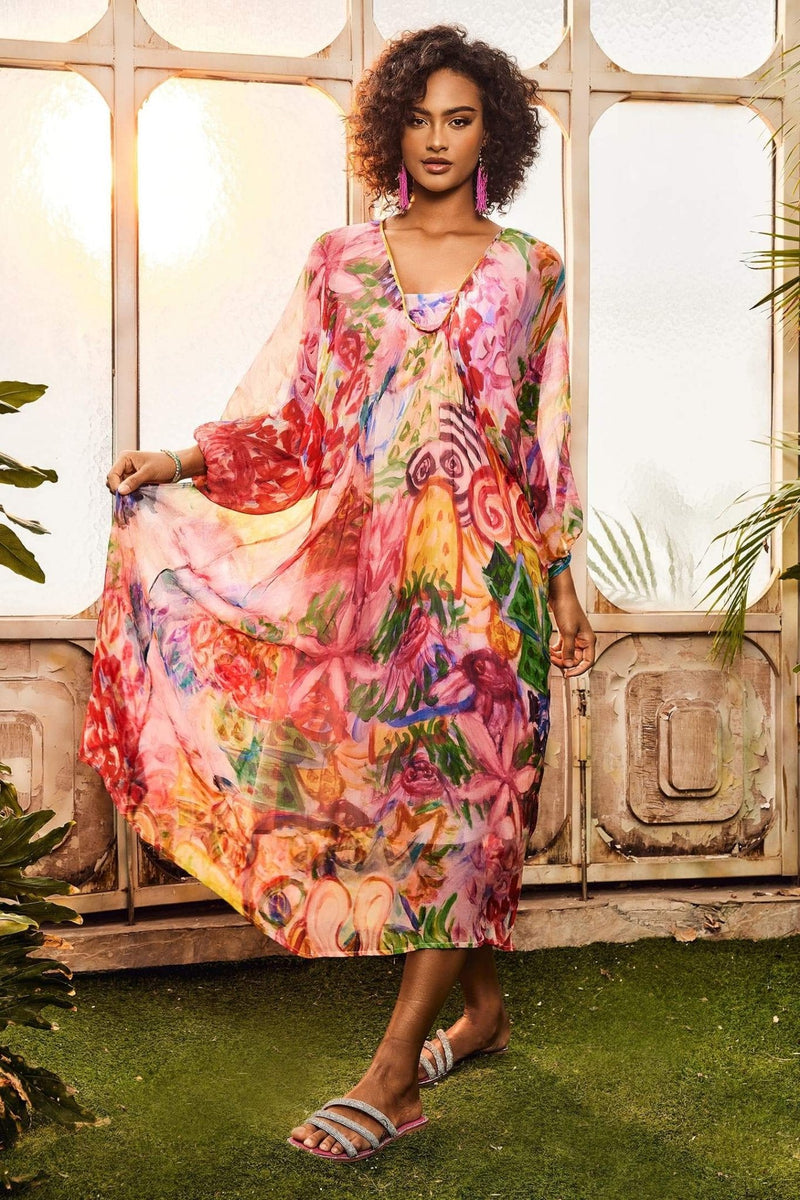 Quinn Printed Batwing Sleeve Midi Dress