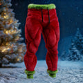 Men's Santa Claus Color Block Cosplay Plush Casual Pants artswardrobe