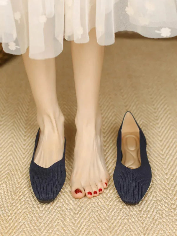Color Square-toe Flats Shoes