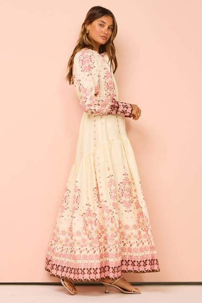 Delia Printed Long Sleeves Maxi Dress