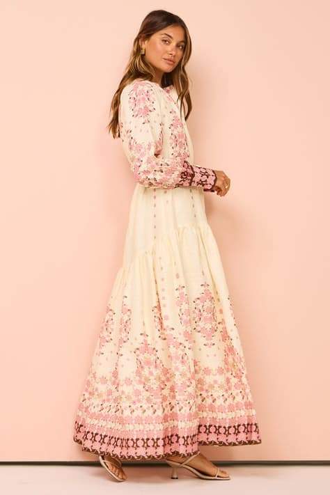 Delia Printed Long Sleeves Maxi Dress