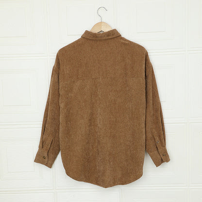 Color ’s Autumn Winter Corduroy Cardigan Shirt With Breasted Collar and Pocket