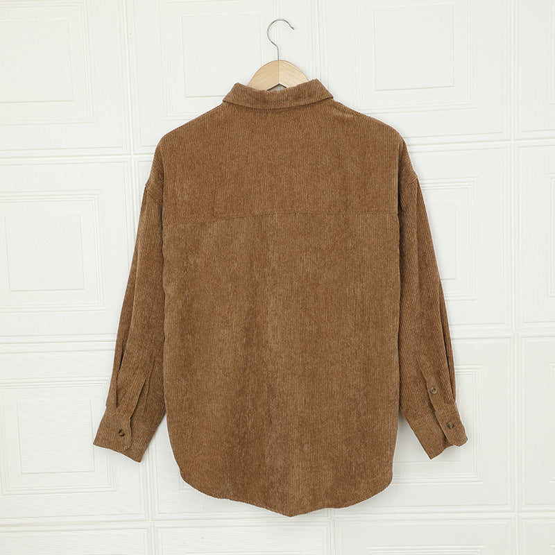 Color ’s Autumn Winter Corduroy Cardigan Shirt With Breasted Collar and Pocket