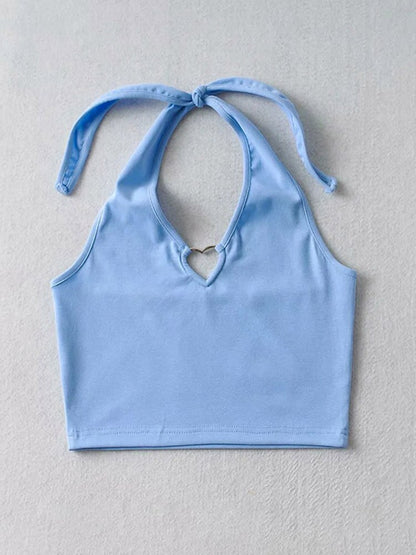 Sweet Tanks Top Femme T Shirt Cami Top Clothing Halter Tees Korean Clothing Heart-shape Knitted