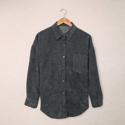 Color ’s Autumn Winter Corduroy Cardigan Shirt With Breasted Collar and Pocket