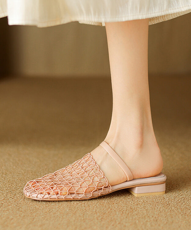 Stylish Apricot Hollow Out Splicing Slide Sandals Aa021