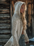 Viking Style Embroidered Celtic Knot Hooded Cardigan Long Sweater artswardrobe