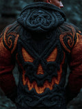 Men's Spooky Pumpkin Viking Celtic Cozy Chunky Hooded Full Zip Cardigan elevenforest