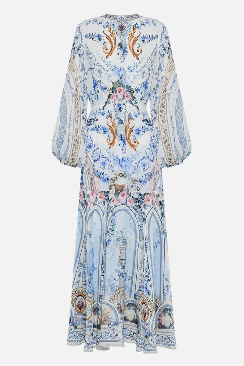 V-neck Lantern Sleeve Midi Dress