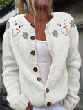 Christmas Snowman Faces & Snowflakes Yoke Embroidered Cozy Cardigan elevenforest