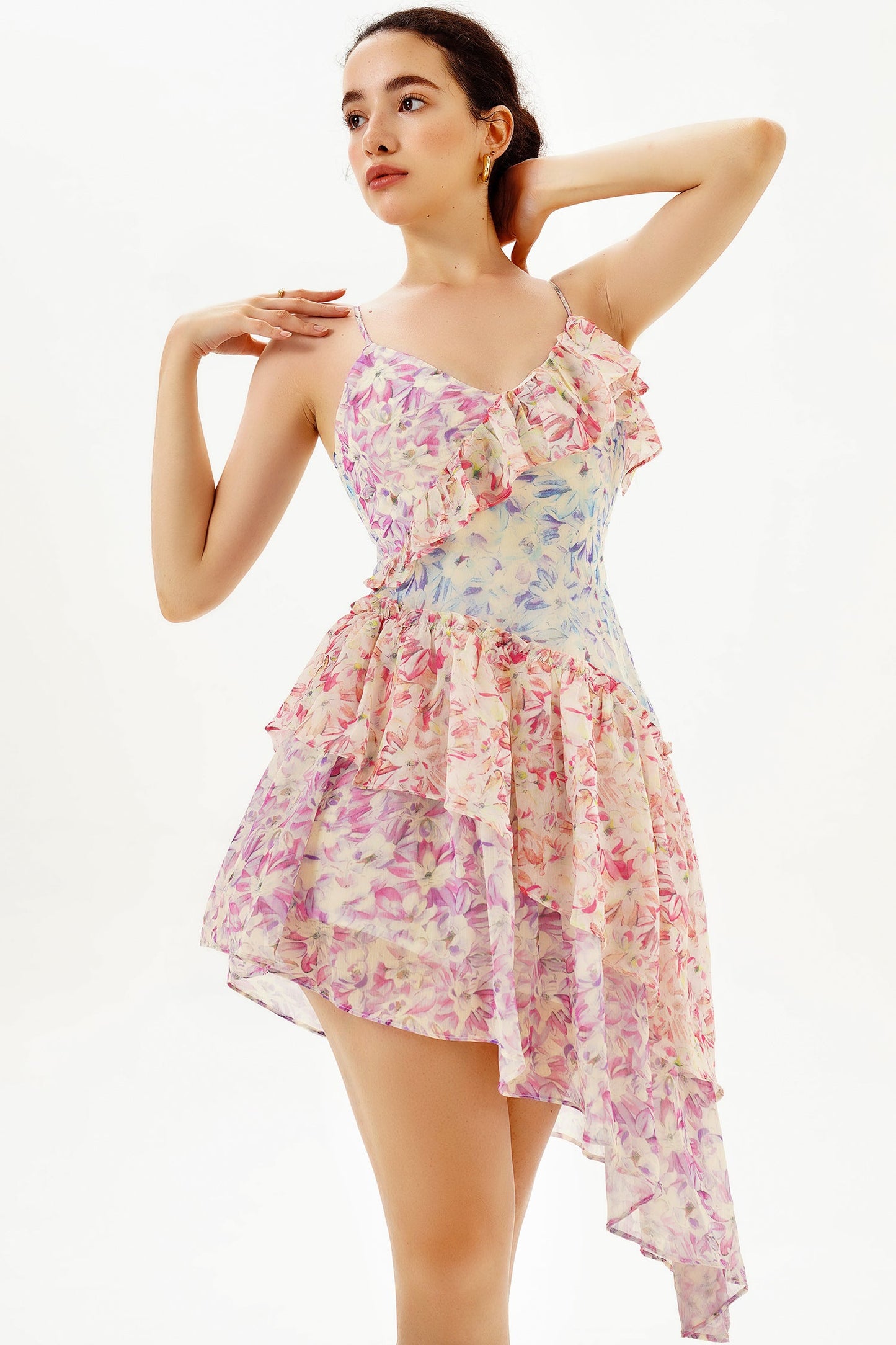 Ruffle Asymmetric Hem Cami Midi Dress
