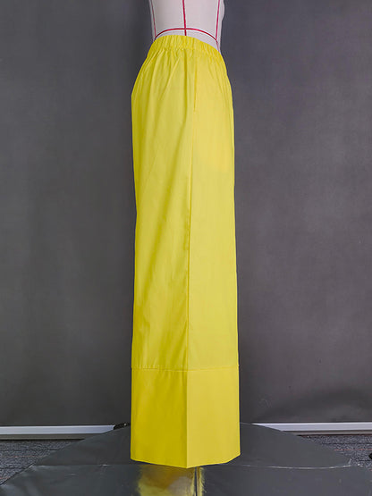 High Waisted Loose Pockets Color Pants Trousers