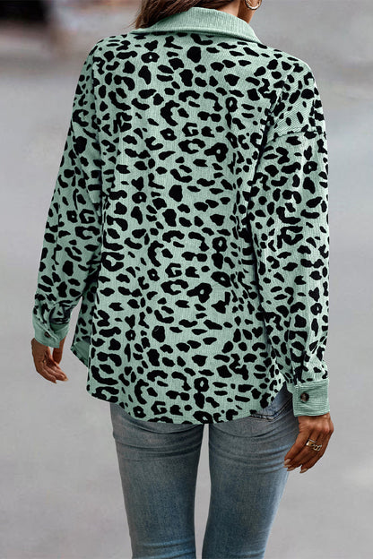 Sweet Leopard Pocket Turndown Collar Tops