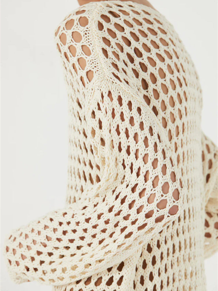 Tossy Knit Hollow Out Cover Up Mini Dress for See-through Loose Beach Holiday Clothes Summer Patchwork Knitwear Cover Up