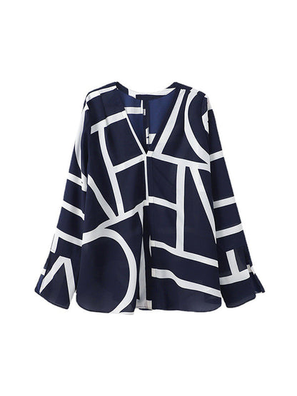Flared Sleeves Long Sleeves Printed V-neck Blouses&shirts Tops